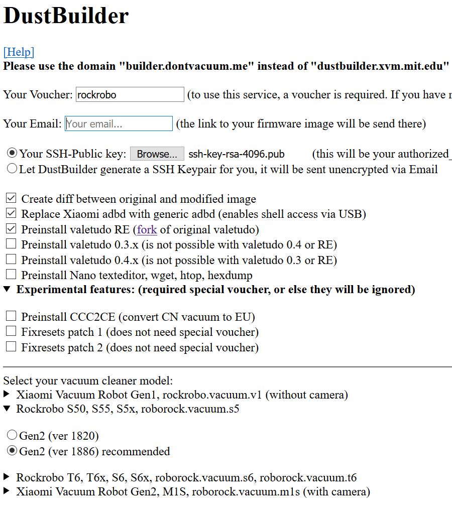 DustBuilder Settings